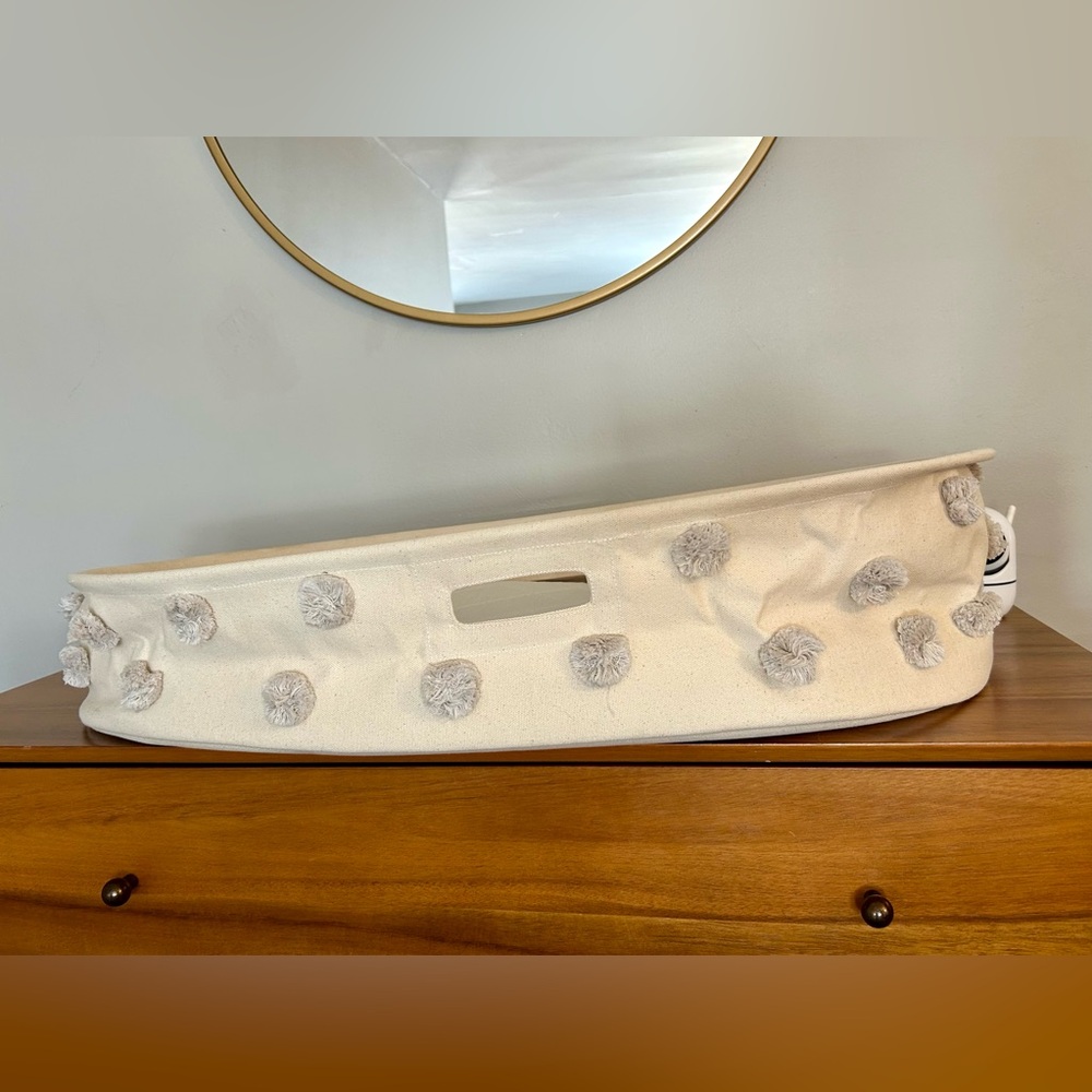 Pehr Cream Baby Changing Basket with Gray Pom Poms